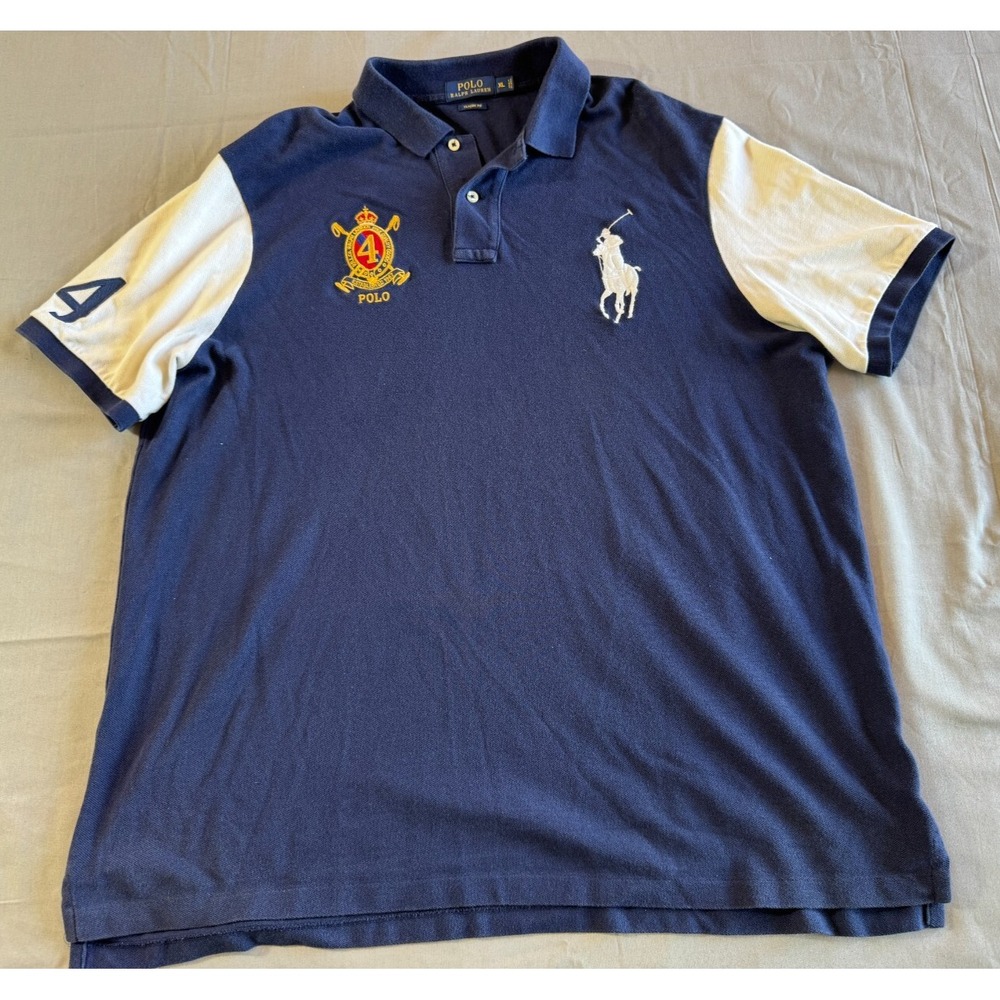 Polo Ralph Lauren Shirt XL Big Pony Blue Crest Logo Modern White Sleeve